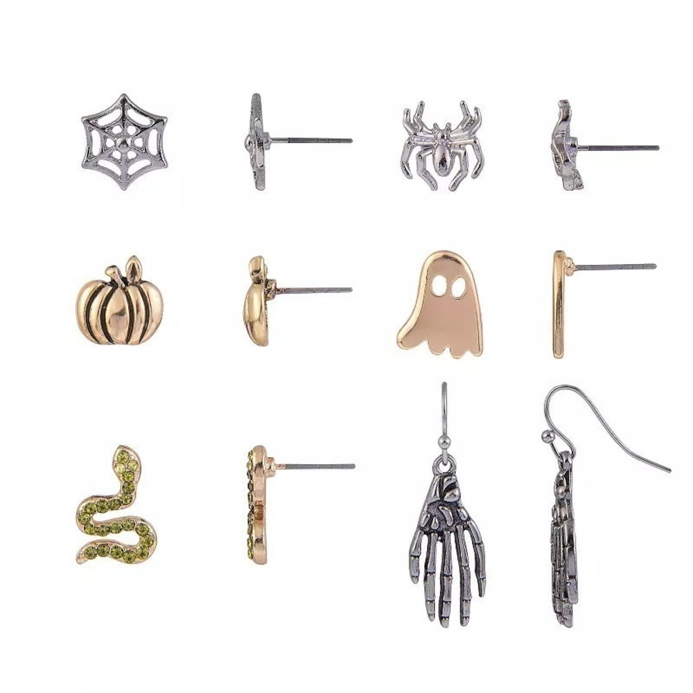Halloween Earring Set 6 Pair Spider Ghost Skeleton NWT